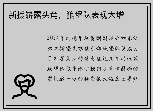 新援崭露头角，狼堡队表现大增